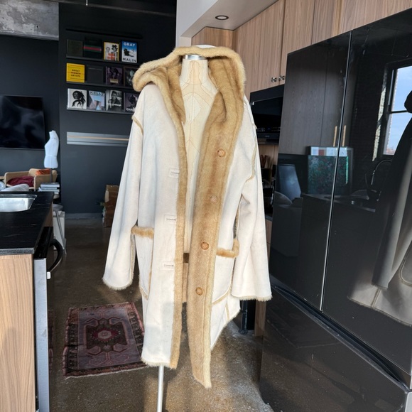 1990 Vintage Jones New York Camel Faux Fur Coat with Hood Womens Size XL - Picture 7 of 11